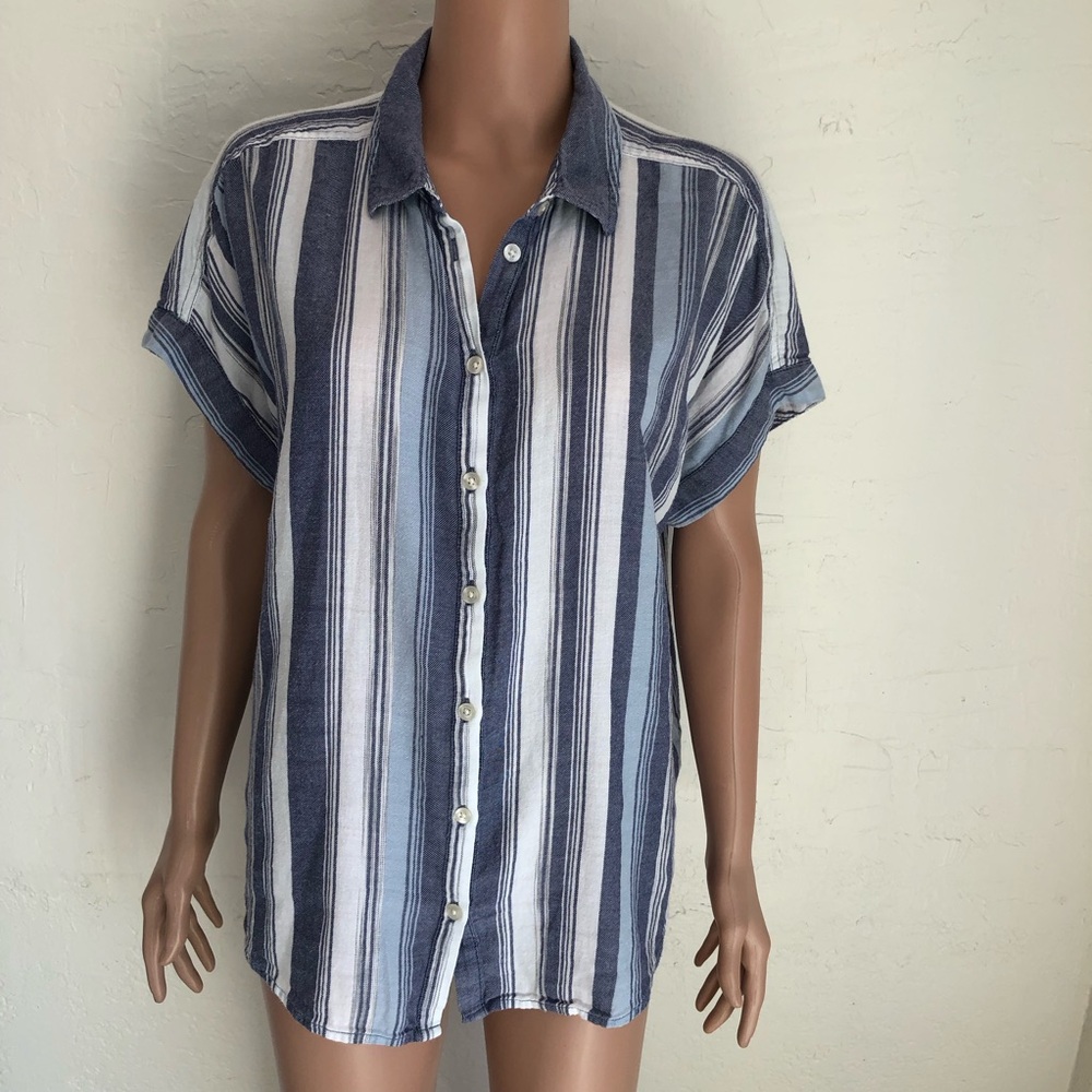 Calvin Klein Jeans Blue/White Stripes Casual Button-Down Shirt Women’s Size L